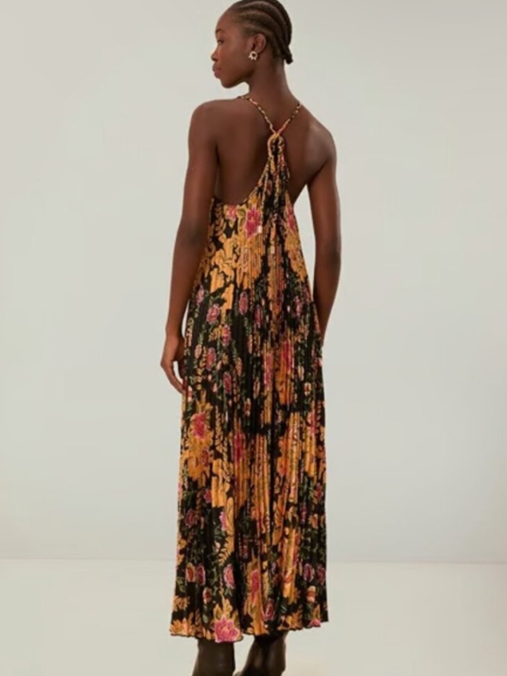 Farm Rio Arabesque Floral Black pleated sleeveless midi dress Size M NEW - Picture 3 of 5